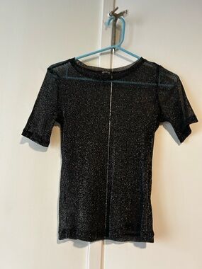Zara Trafaluc Metallic Black Sheer Knit Top NWOT - small